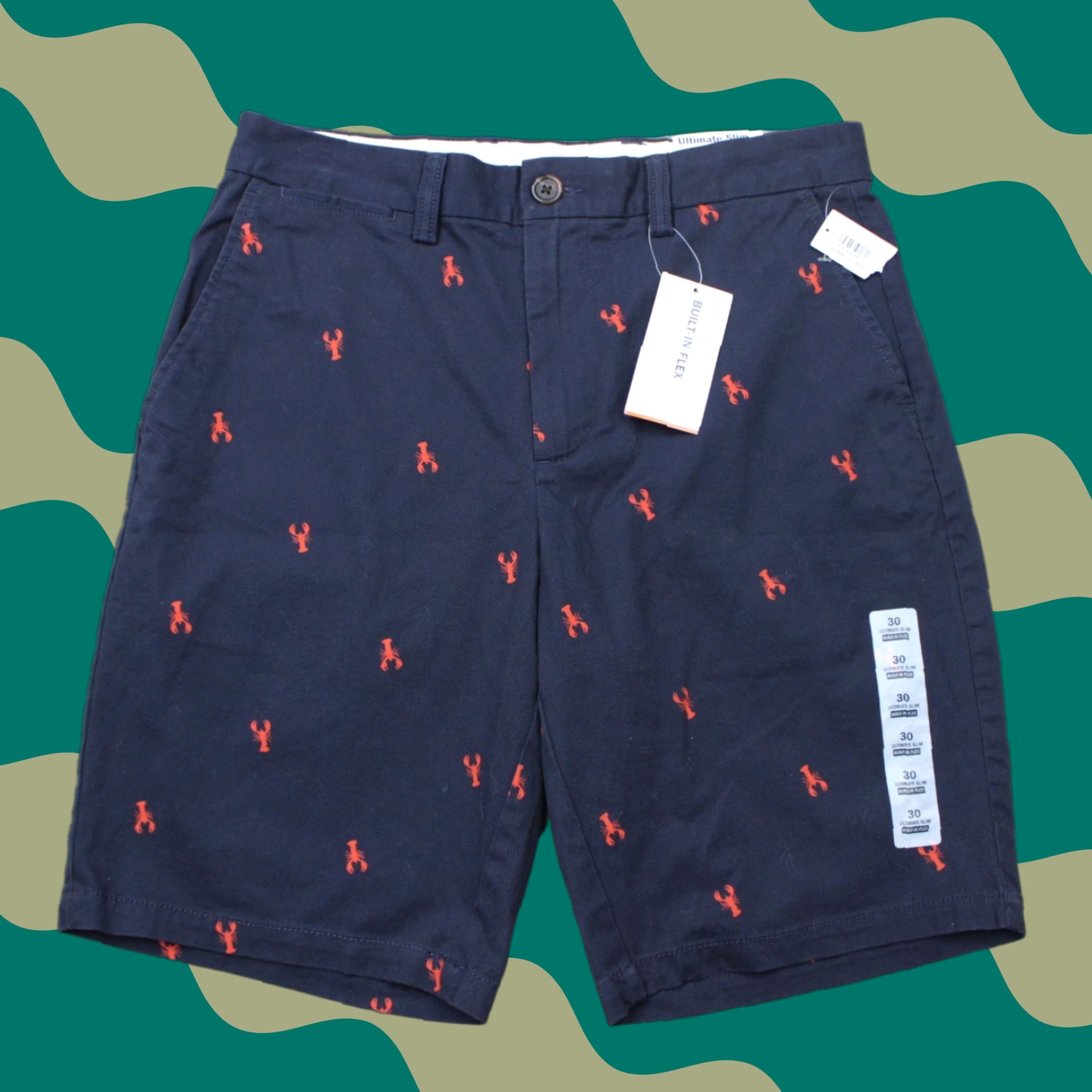 Old Navy Old Navy Slim Built in Flex AOP Shorts Mens 30 Blue w/ Red Lobsters Size US 30 / EU 46 - 1 Thumbnail