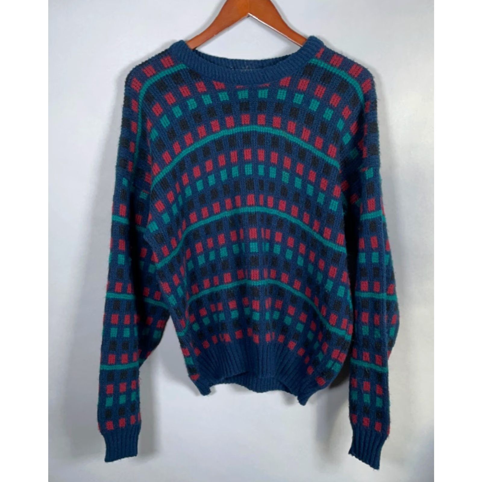 Vintage Vintage 90s Check Pattern Sweater Adult Large Blue Lightweight Pullover Knit Mens Retro Casual Size US L / EU 52-54 / 3 - 2 Thumbnail