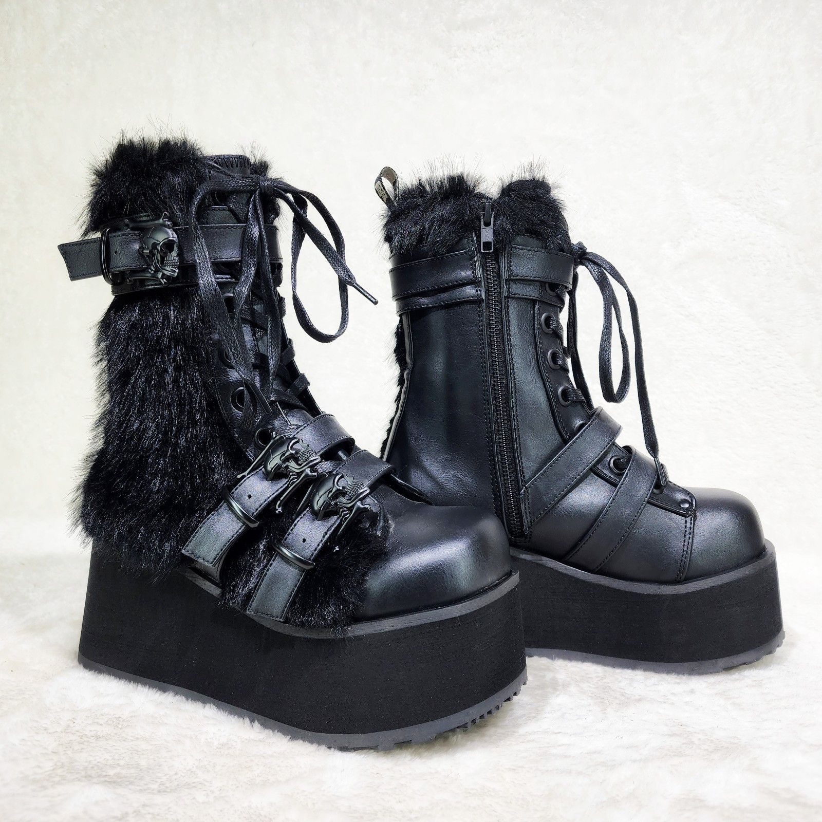 Demonia Cult DEMONIA 118 Furry Goth Punk Rock 3.25" Platform Boot Black Size US 5 / EU 37 - 2 Thumbnail