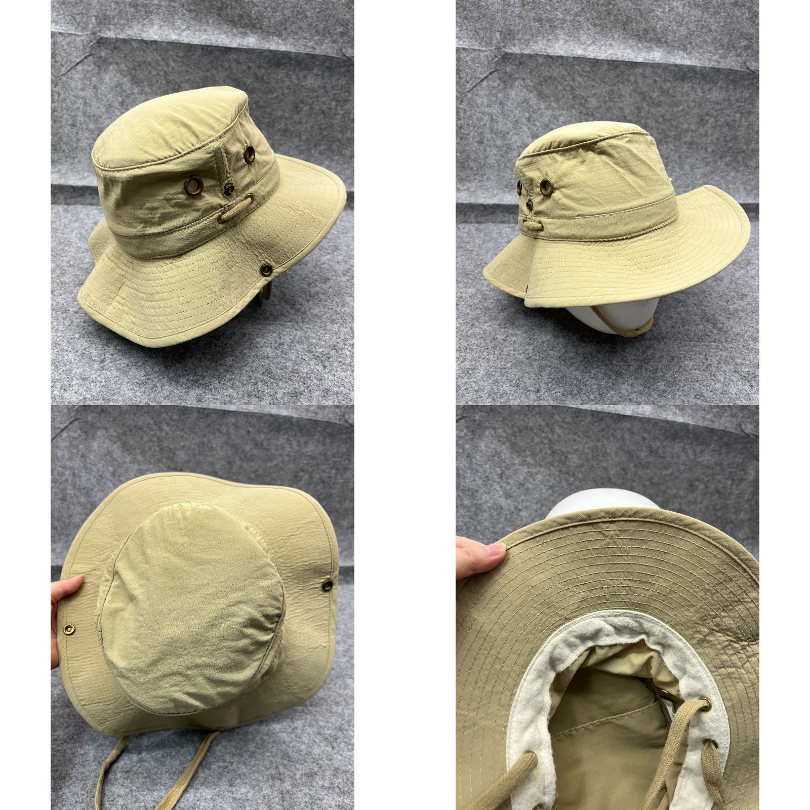 Vintage Ultimate Bucket Sun Hat 7 1/4 Beige Nylon 3 Ply Supplex Camp Made USA Adult Size ONE SIZE - 8 Thumbnail