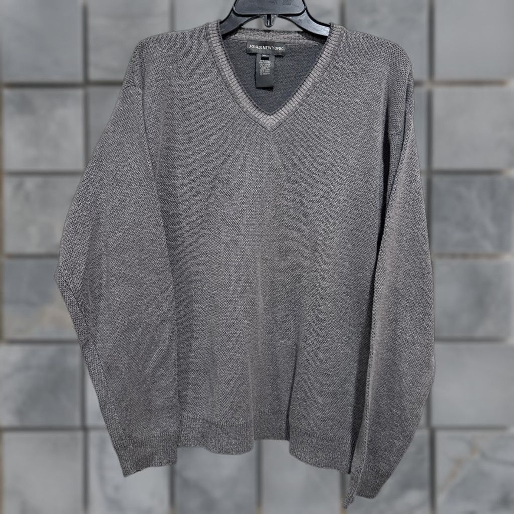 Jones New York Jones New York Sweater Men XL Gray V-Neck Knit Linen Blend Pullover Knit Solid Long Sleeve Size US XL / EU 56 / 4 - 1 Thumbnail