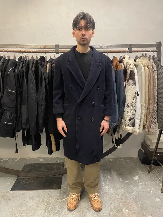 Giorgio Armani 1990s Giorgio Armani Navy Wool Trench Coat Size US M / EU 48-50 / 2 - 2 Thumbnail