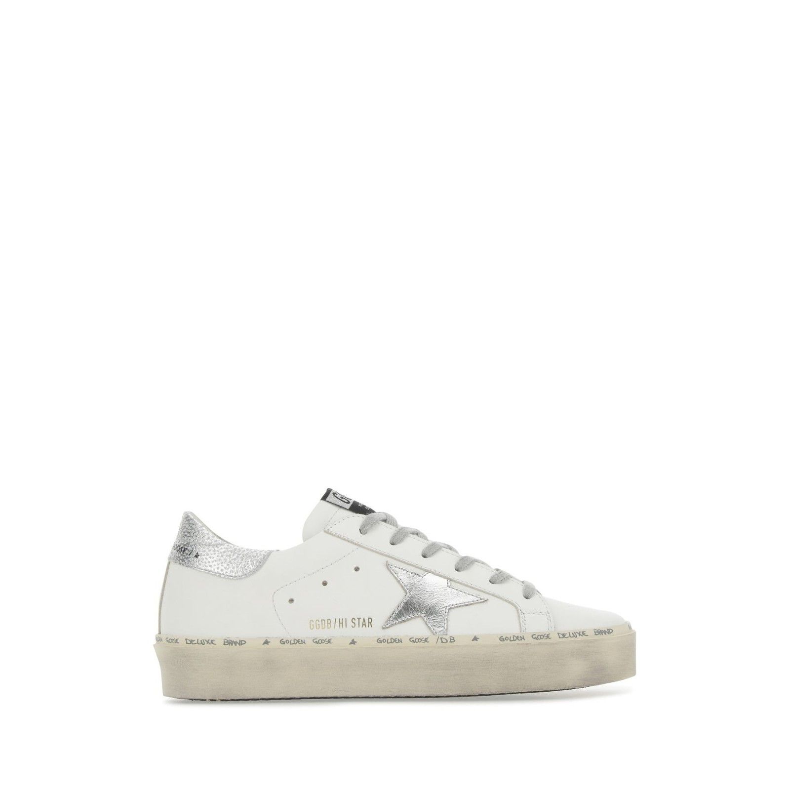 GOLDEN GOOSE DELUXE BRAND Hi Star White Silver Leather Sneak