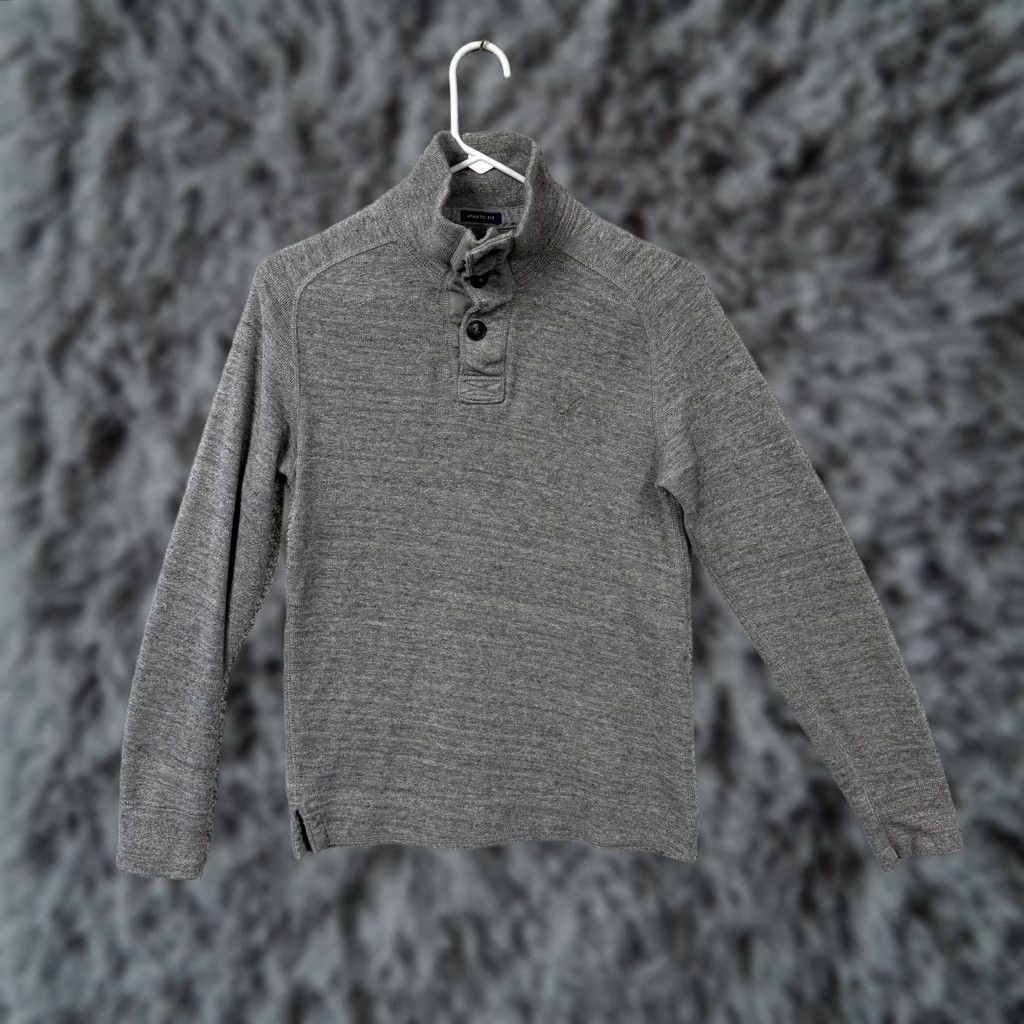 American Eagle Outfitters American Eagle Outfitters Sweater Men XS Gray Athletic Mock Neck Henley Knit Size US XS / EU 42 / 0 - 1 Thumbnail