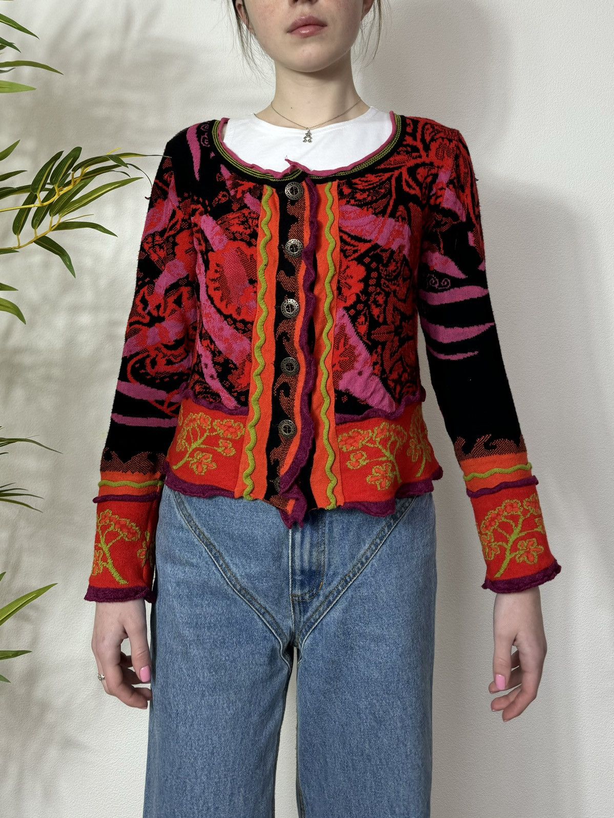 Vintage VINTAGE KNITTED PRINTED PATCHWORK CARDIGAN Size M / US 6-8 / IT 42-44 - 3 Thumbnail