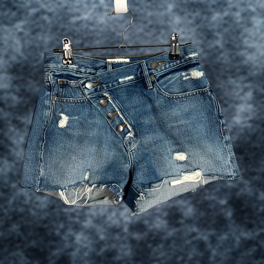Frame FRAME Distressed HIGH-RISE Button-Fly Shorts Women's 24 Blue Denim Cut-Off Adult Womens Size 24 +5? Size 42" / US 20 - 1 Thumbnail