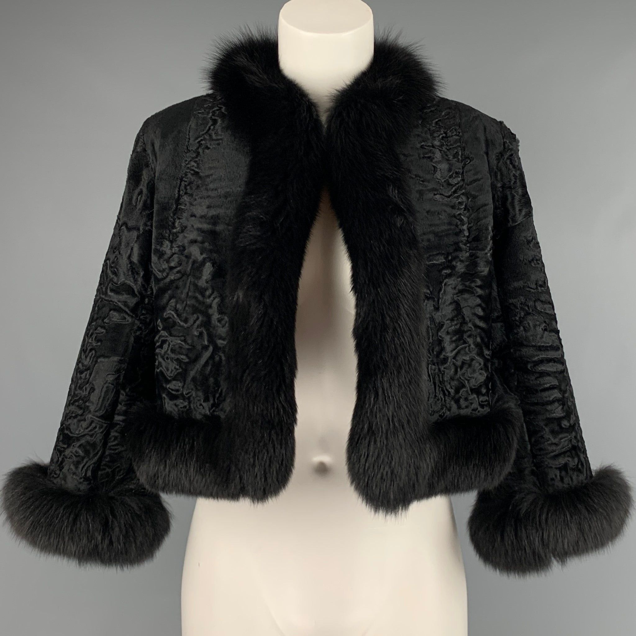 image of Black Persian Lamb Cropped Jacket, Women's (Size Medium)