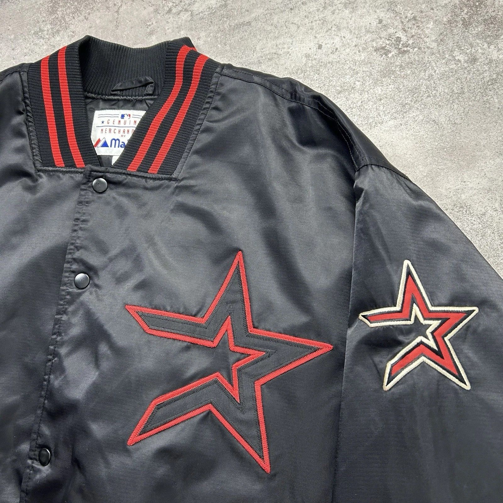 MLB × Majestic × Vintage RARE 00s HOUSTON ASTROS MAJESTIC SATIN BOMBER JACKET Size US XXL / EU 58 / 5 - 2 Thumbnail