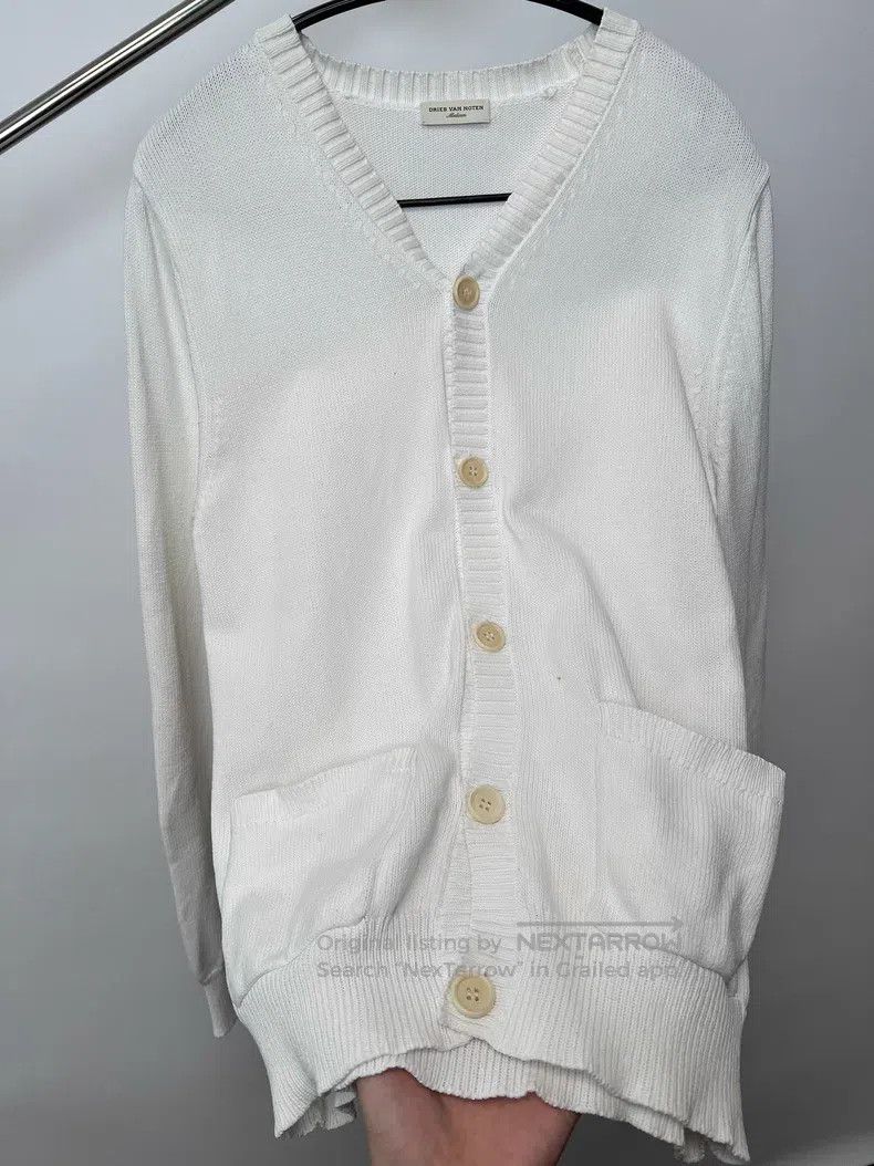 Dries Van Noten DRIES VAN NOTEN White Retro Knit Cardigan Size M / US 6-8 / IT 42-44 - 4 Thumbnail