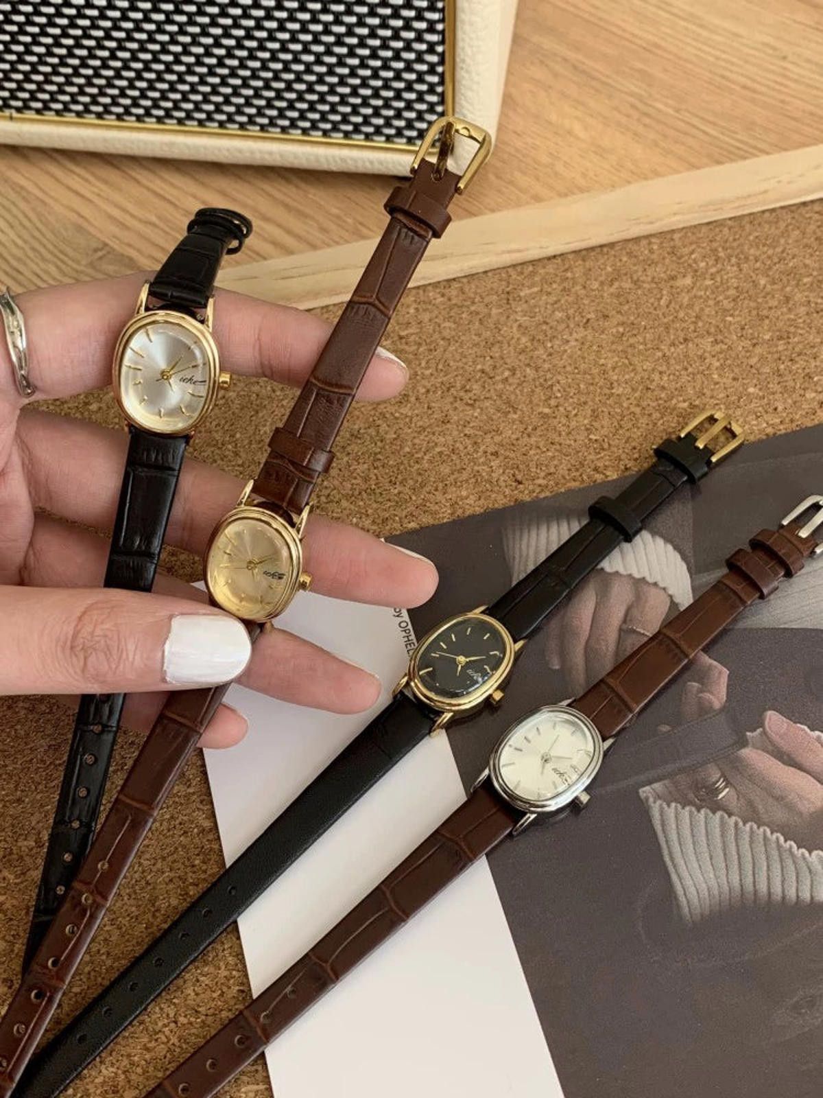 Jewelry Leather Strap Oval Dial Wristwatch, Classic Style Size ONE SIZE - 11 Thumbnail