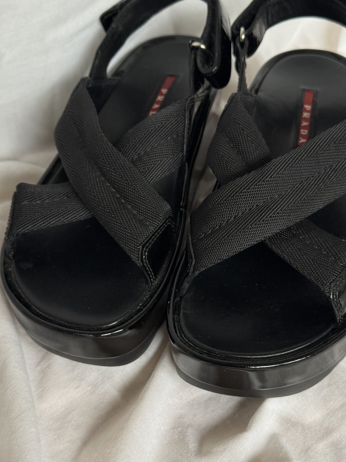 Prada × Vintage Prada Patent Leather Black Chunky Platform Sandals Size US 6.5 / IT 36.5 - 4 Thumbnail