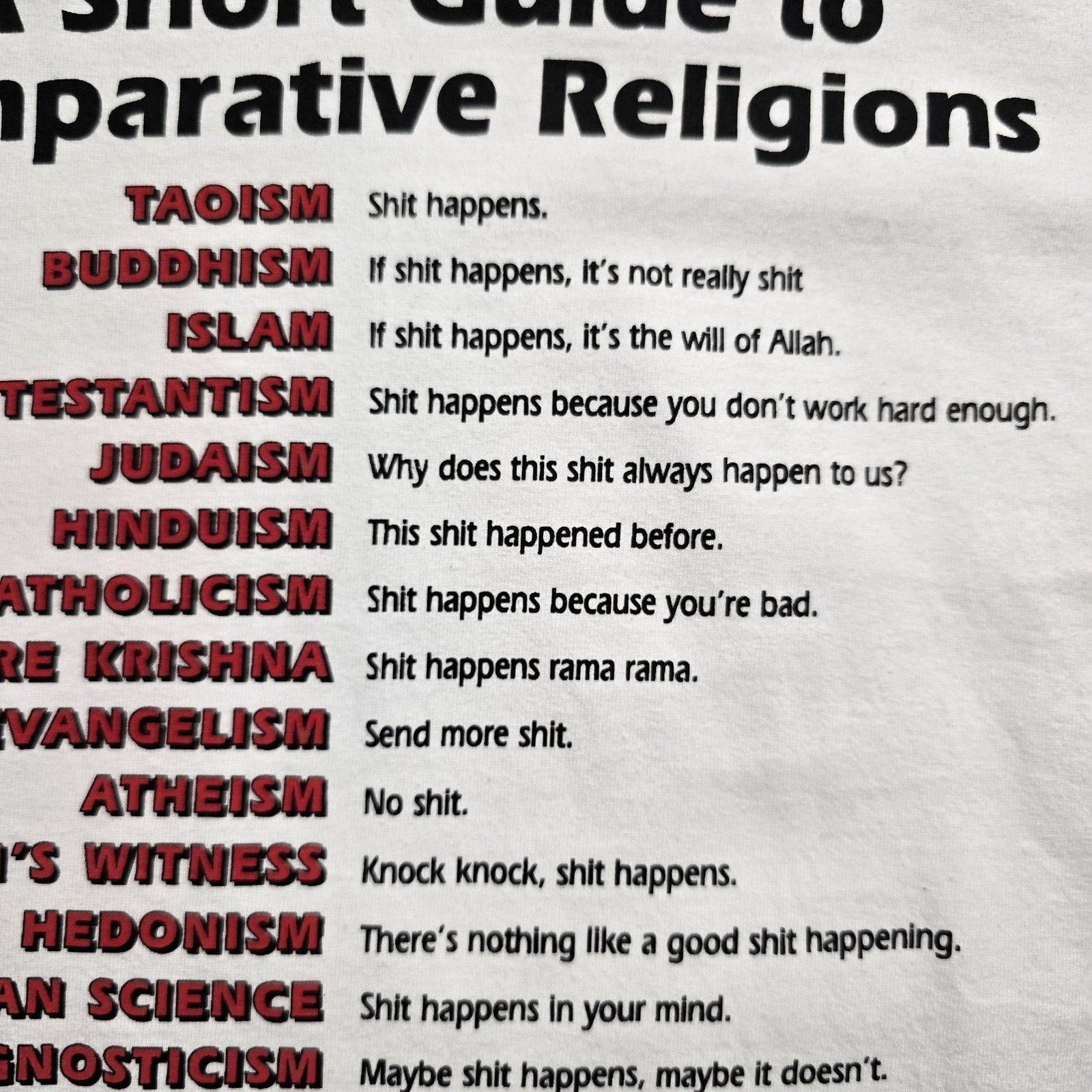 Gildan A Short Guide To Comparative Religions Funny Humor Tee Size US S / EU 44-46 / 1 - 4 Thumbnail