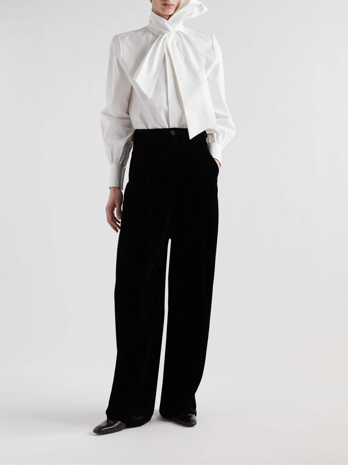 Saint Laurent Paris Black silk velvet wide leg pleated pants Size US 29 - 1 Thumbnail
