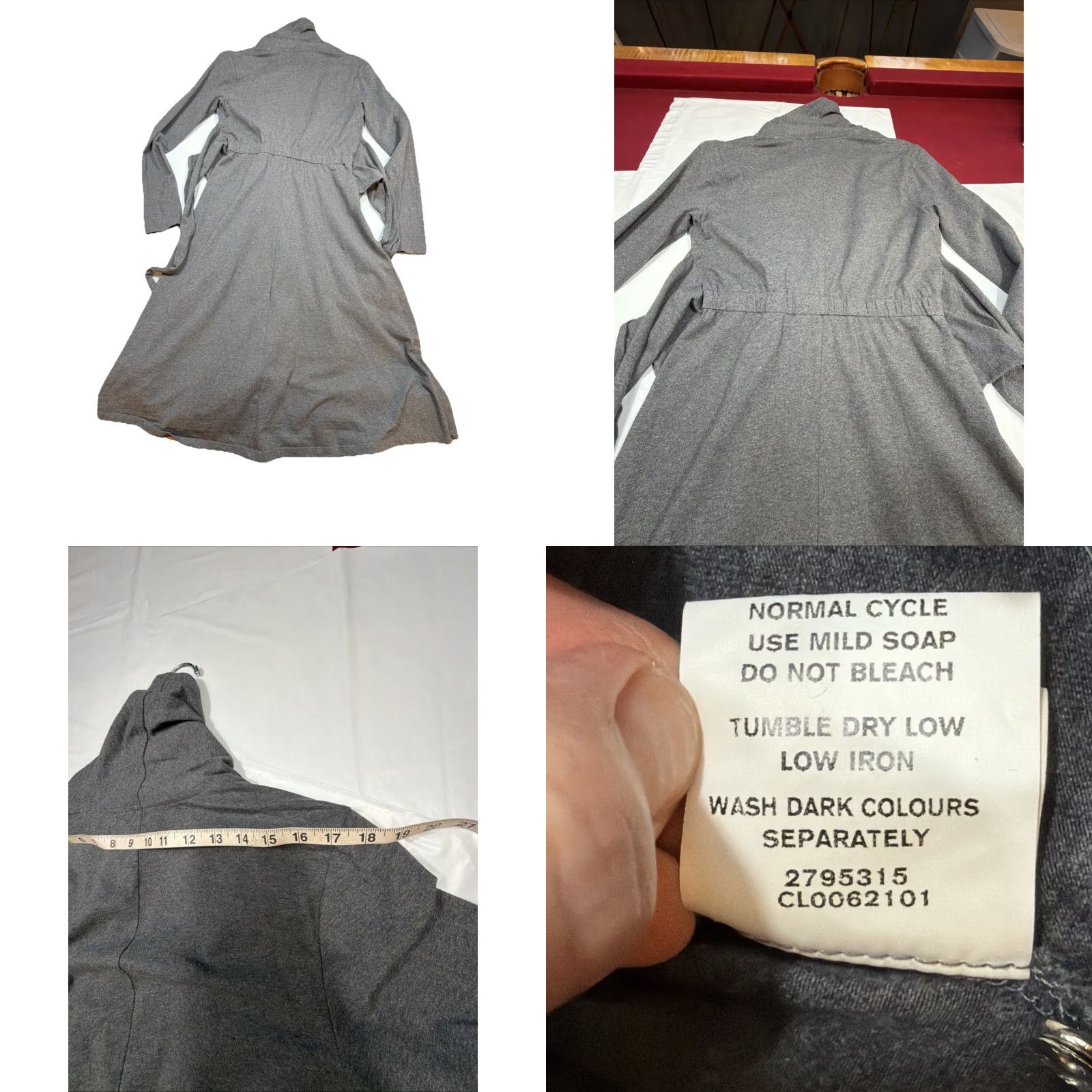 Vintage eShakti Dress Women L Gray Cotton Solid V Neck Wrap Tie Waist Knit Long Sleeves Obi Size L / US 10 / IT 46 - 8 Thumbnail