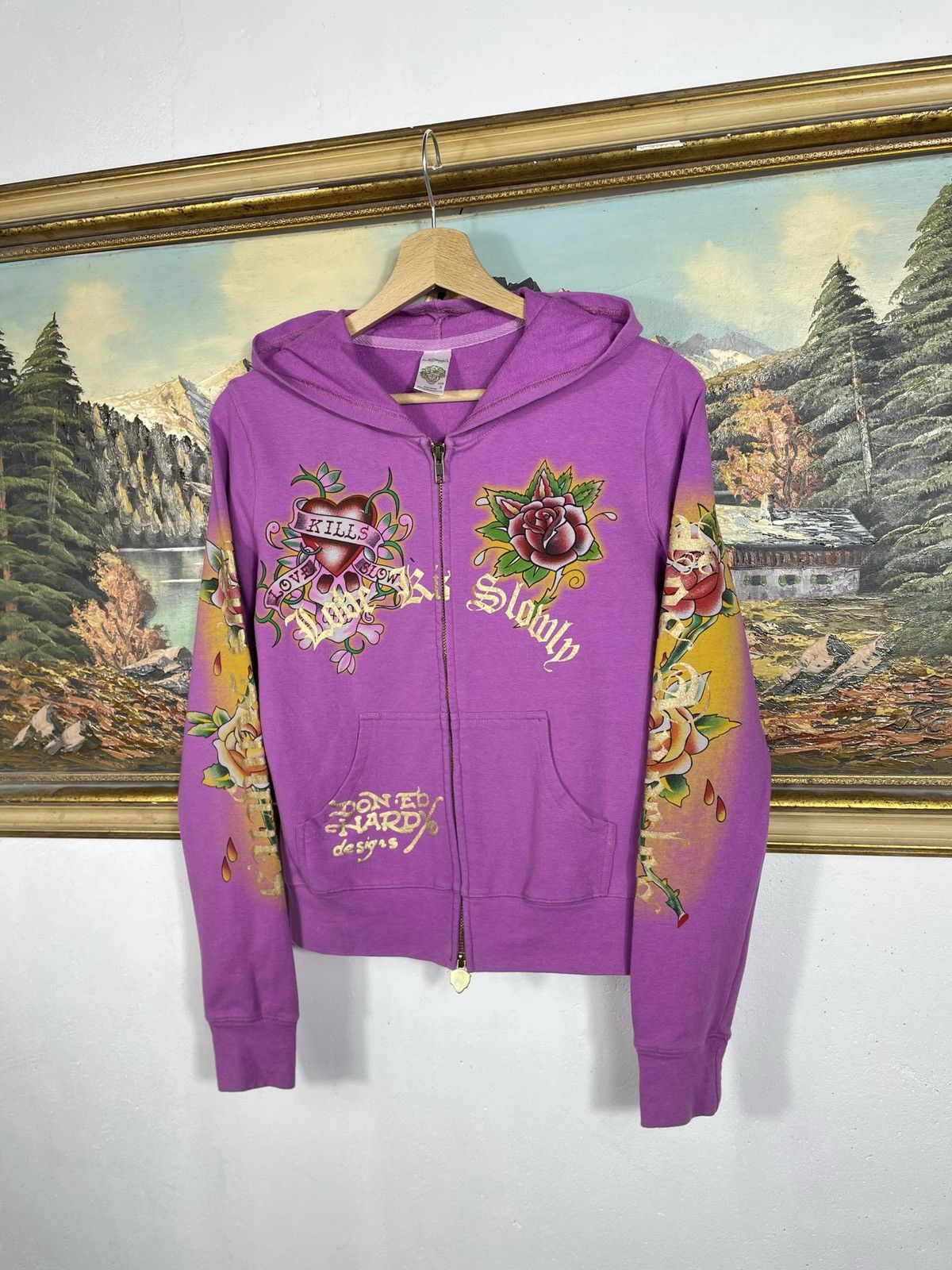 Christian Audigier Ed Hardy Retro 00s Hoodie With Crystals Affliction Grunge Size S / US 4 / IT 40 - 3 Thumbnail