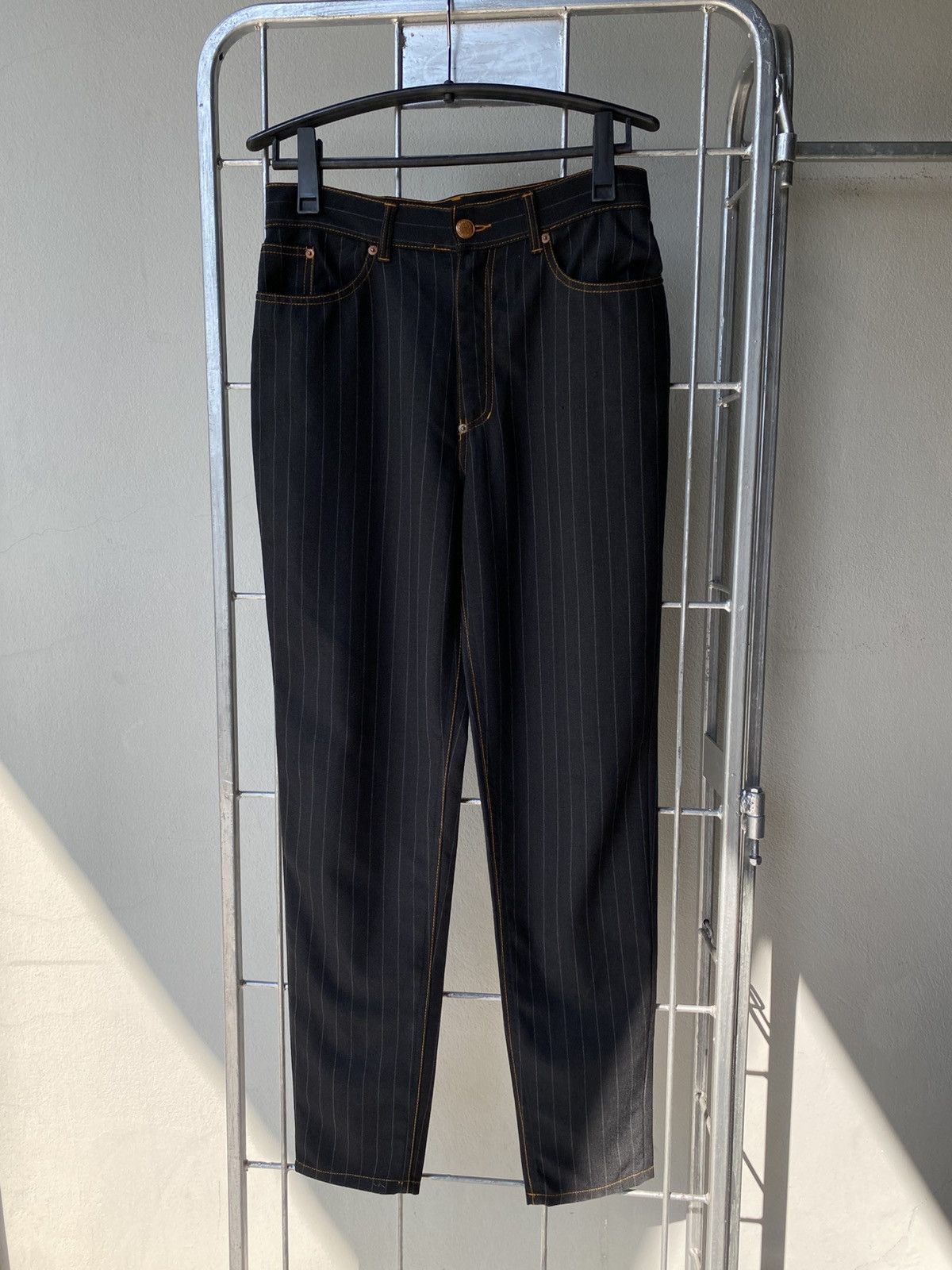 Jean Paul Gaultier Gaultier Black Pinstripe Trousers with Orange Stitching Size 32" / US 10 / IT 46 - 1 Thumbnail