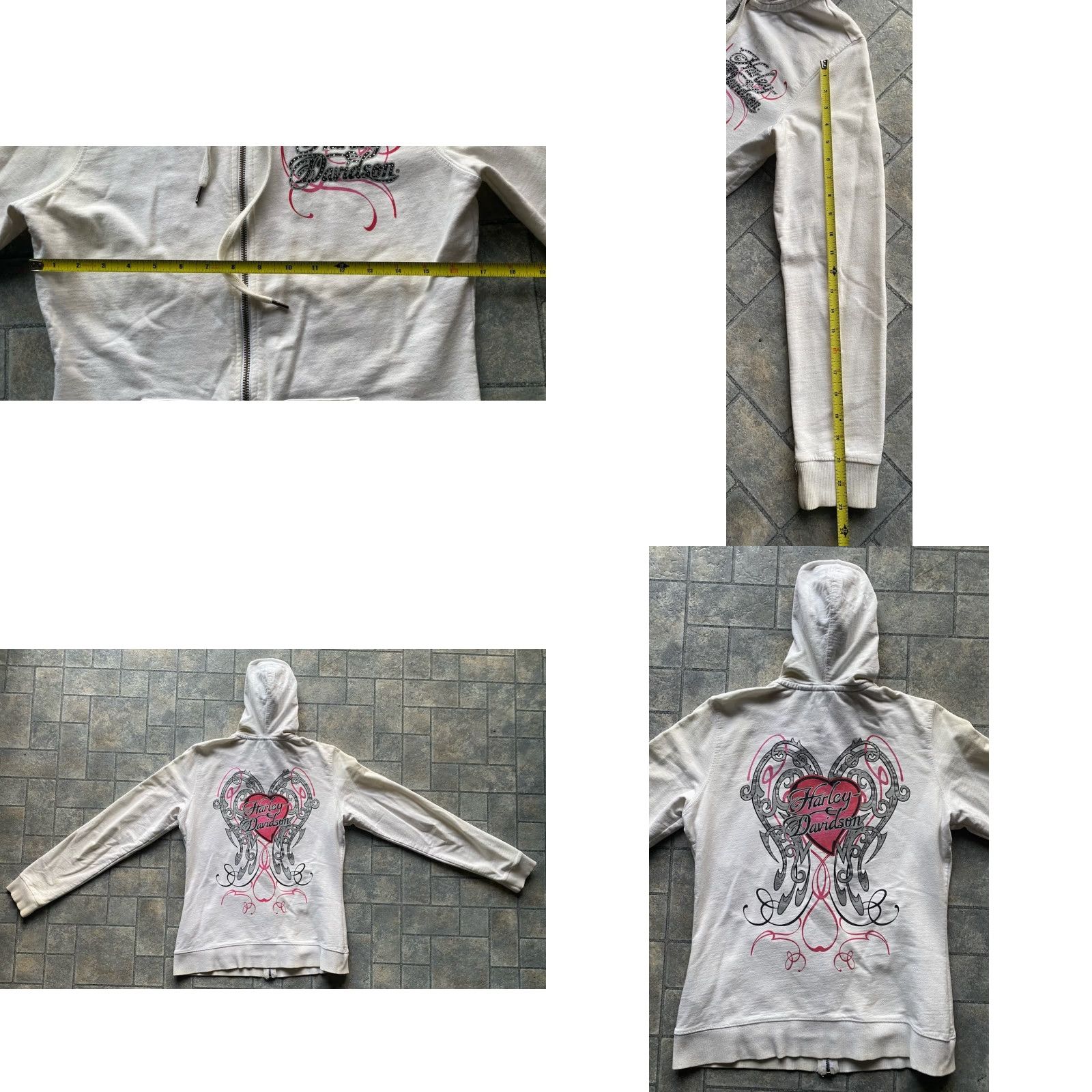 Harley Davidson Harley-Davidson Hoodie Full Zip Women M White Heart Yellowing Flaws Size M / US 6-8 / IT 42-44 - 9 Thumbnail