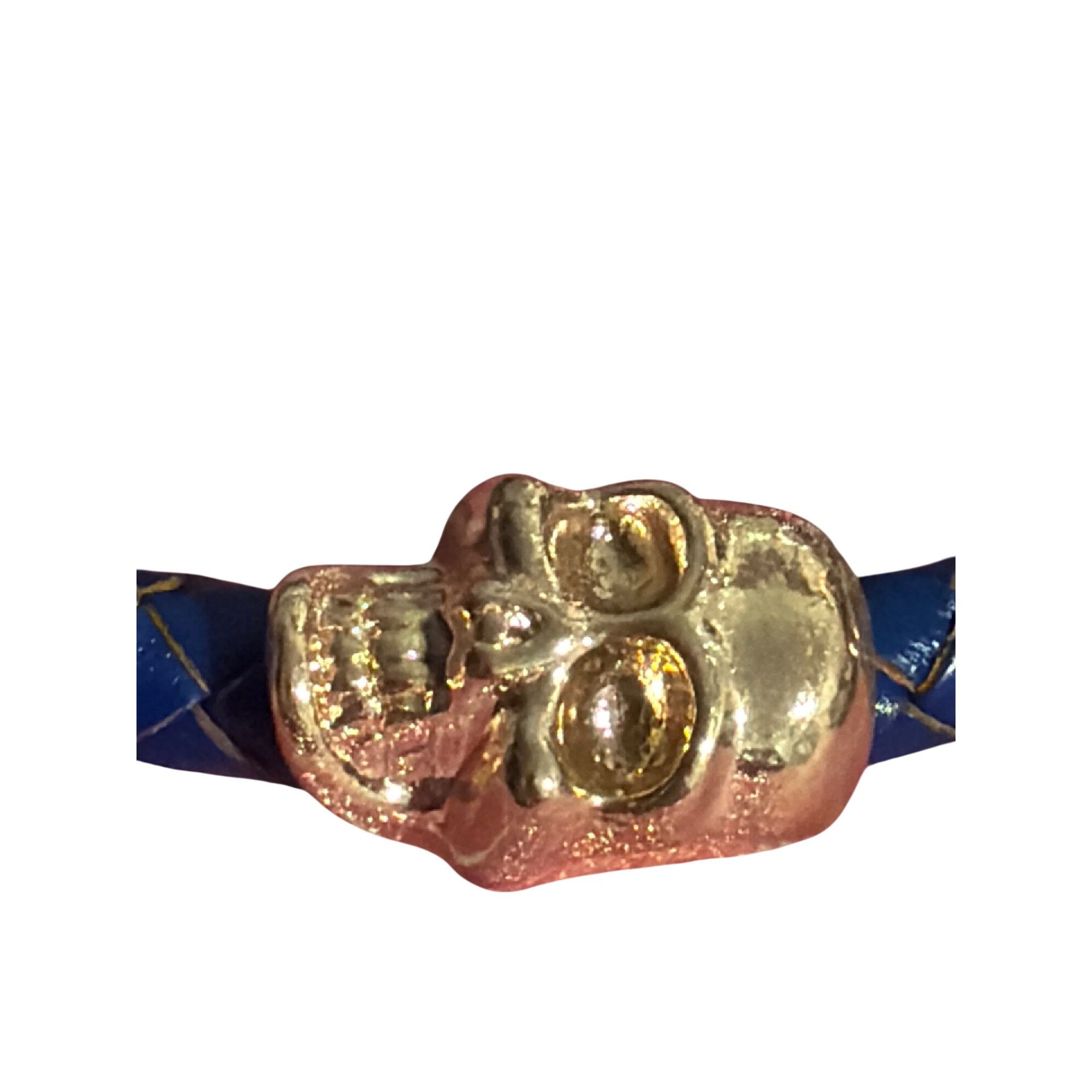 Other Twin Skull Blue Braided Leather Bracelet Rose Gold Tone Magn Size ONE SIZE - 2 Thumbnail