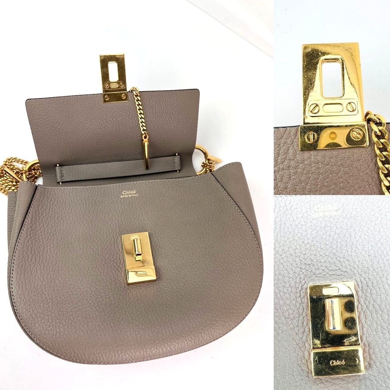 Chloe Chloe Small Drew Gray Grained Lambskin Leather Shoulder Cros Size ONE SIZE - 7 Thumbnail