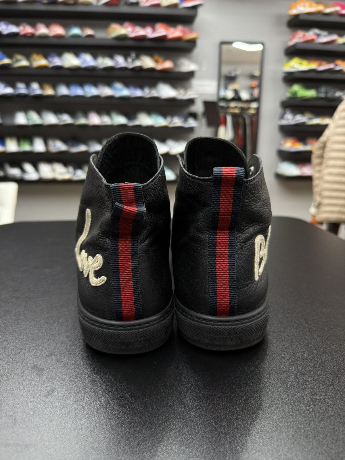 Gucci Gucci Men's Black Blind For Love Leather High Top Sneaker Size US 11 / EU 44 - 11 Thumbnail