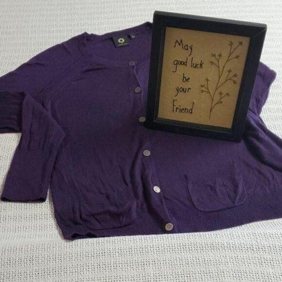 Designer Amber Sun Sz L Purple Button-down LS Cardigan with Pockets Size L / US 10 / IT 46 - 1 Thumbnail