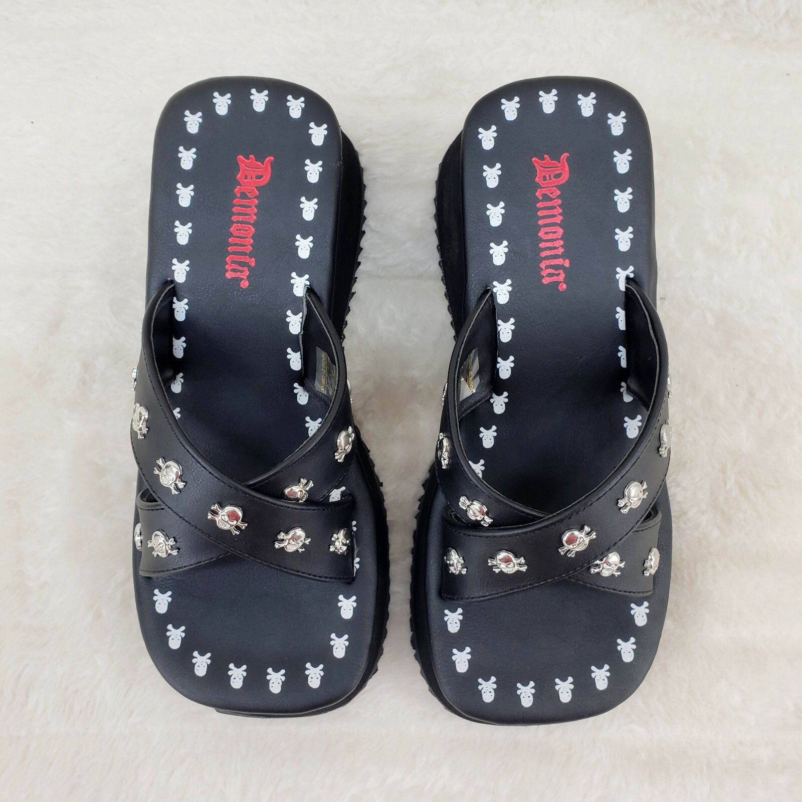 Demonia Cult DEMONIA Flip Demonia Goth Slip On Sandals With Skull Studs N Size US 6 / IT 36 - 4 Thumbnail
