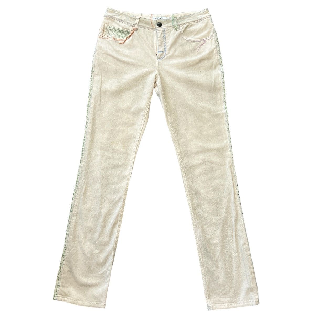 CHANEL Vintage Stitch Detail Straight Denim Pants