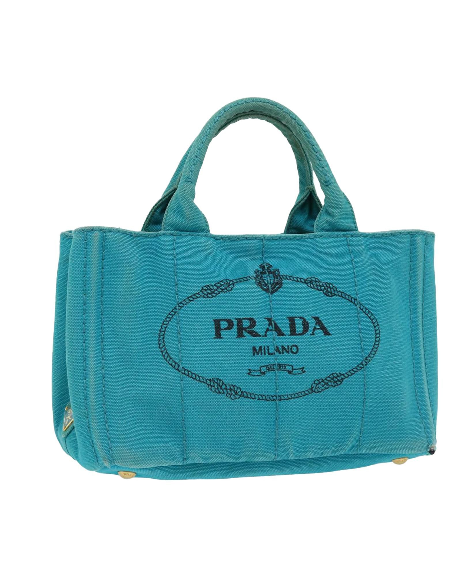 image of Prada Light Blue Canvas Pm Hand Bag - Authenticated, Women's