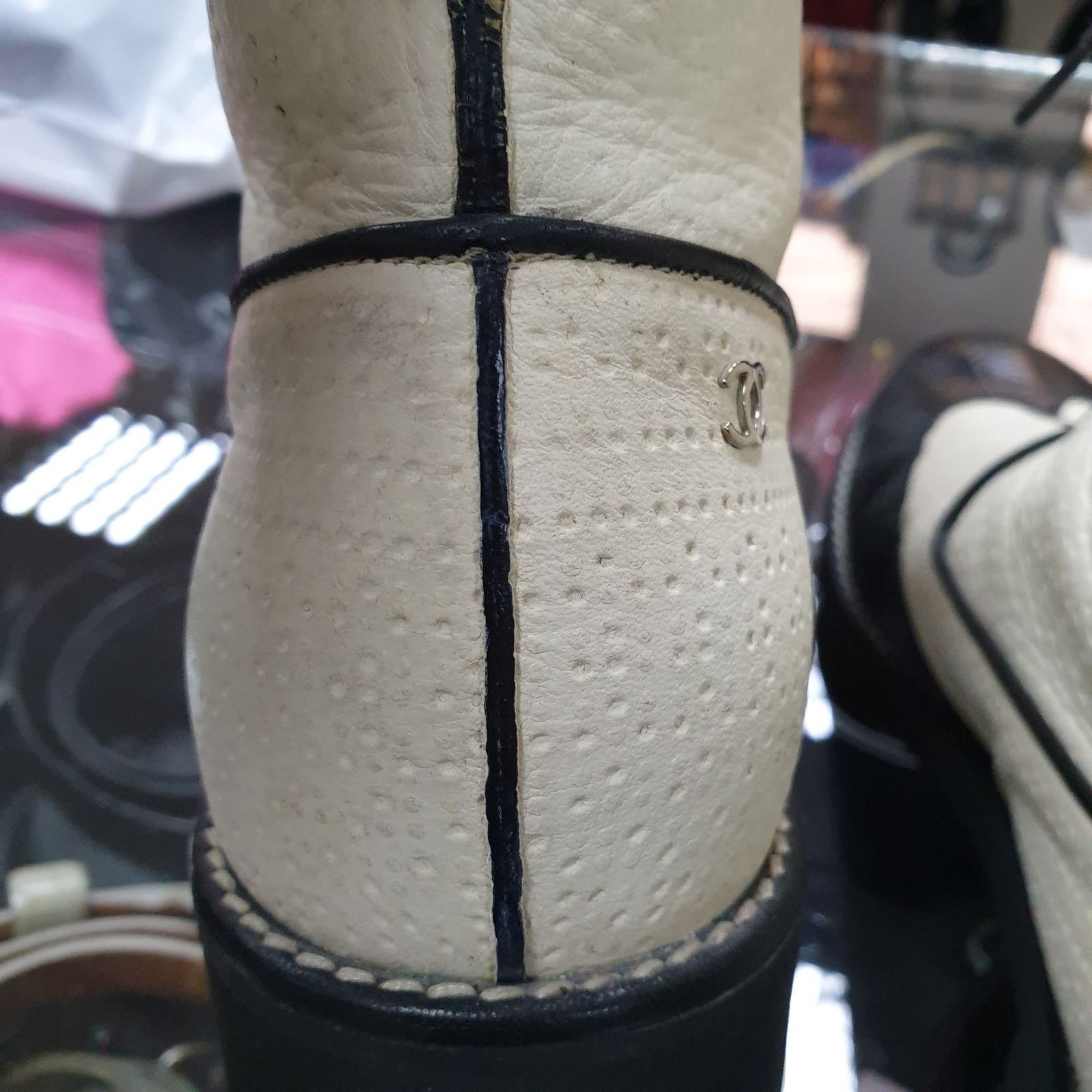 Chanel Authentic Chanel Black & Beige Combat Boots - Size 40 Size US 9 / IT 39 - 14 Thumbnail