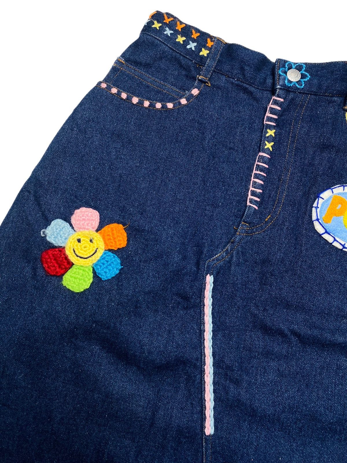 Angel Blue 2000s Angel Blue - Knitted Patch Midi Skirt Denim Size 26" / US 2 / IT 38 - 3 Thumbnail
