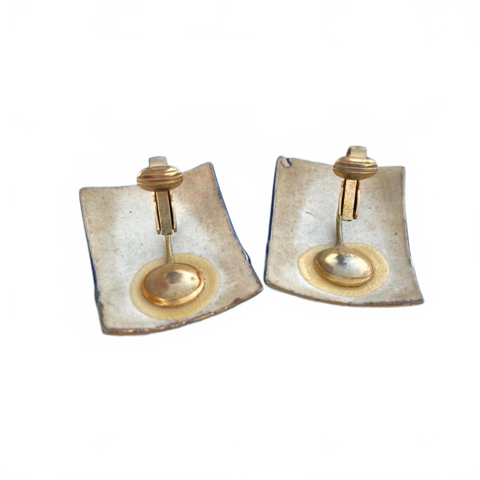 Other Vintage 80s Indigo Ceramic Gold Silver Rectangle Earrings Size ONE SIZE - 3 Thumbnail