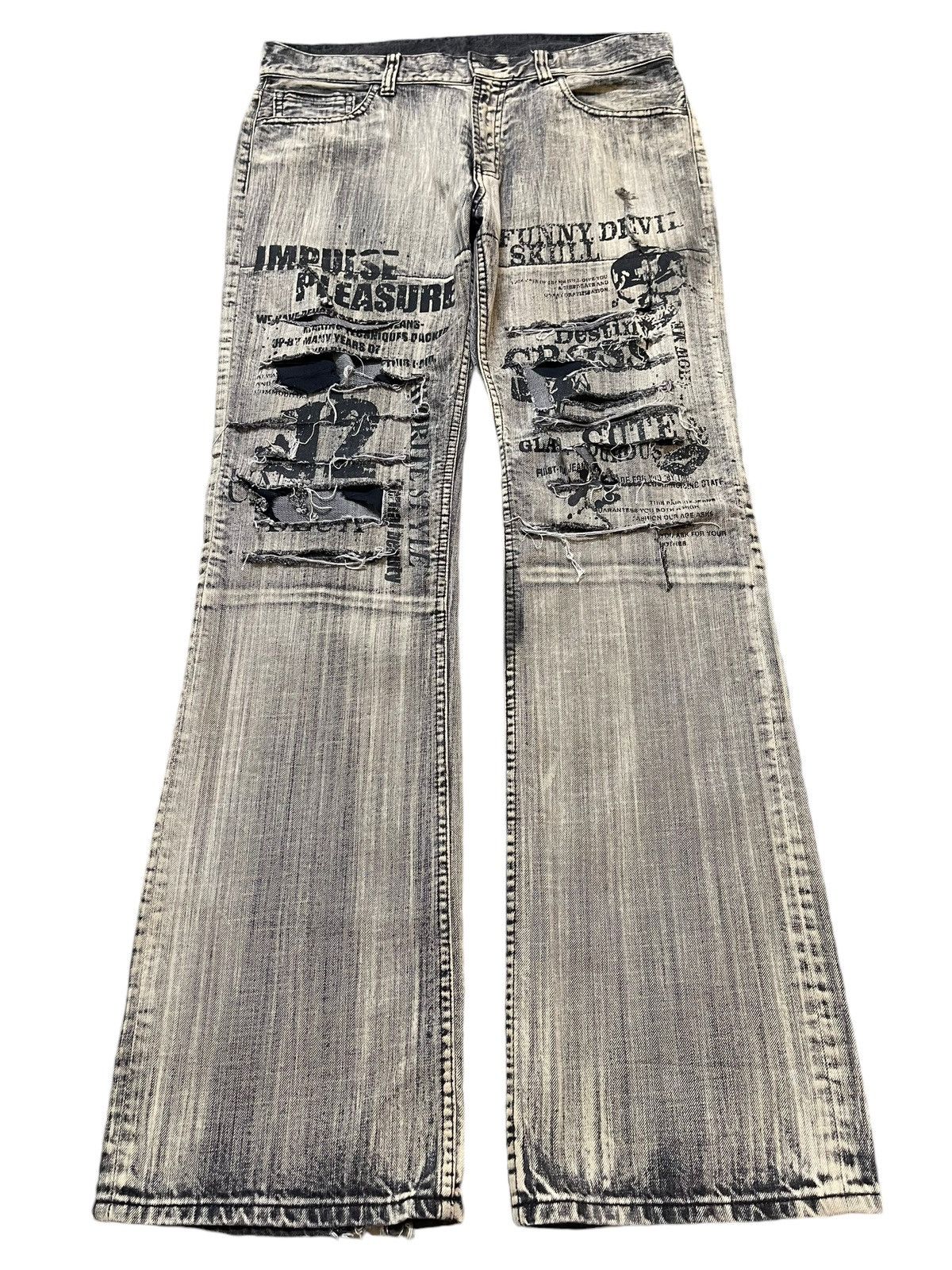 If Six Was Nine Vintage Japanese Brand Punk Skull Distressed Wide Leg Jeans Size US 34 / EU 50 - 1 Thumbnail