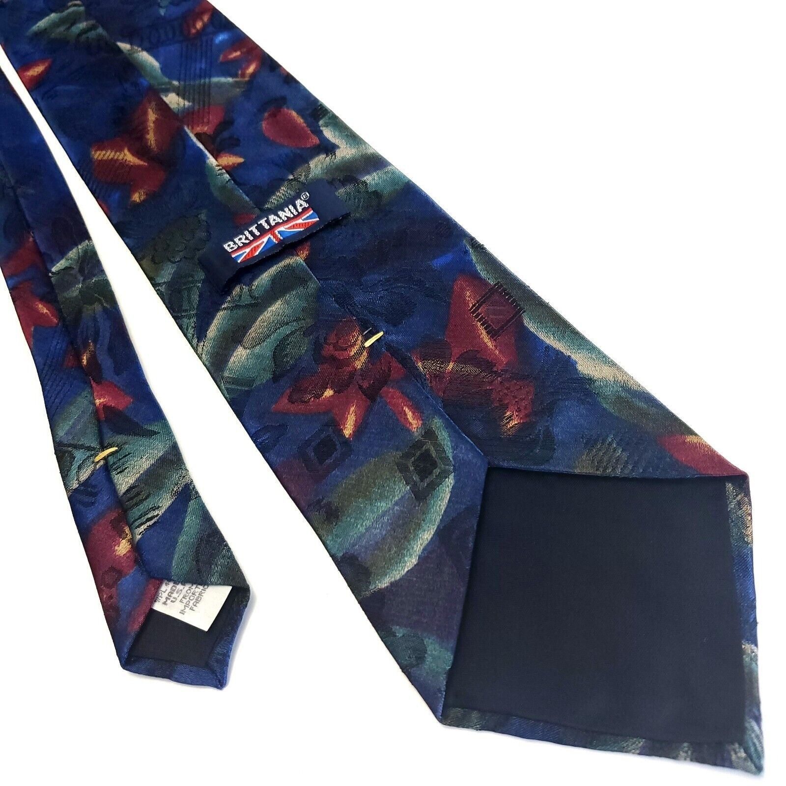 Vintage Brittania Blue Silk Tie Woven Wide Floral Size ONE SIZE - 3 Thumbnail