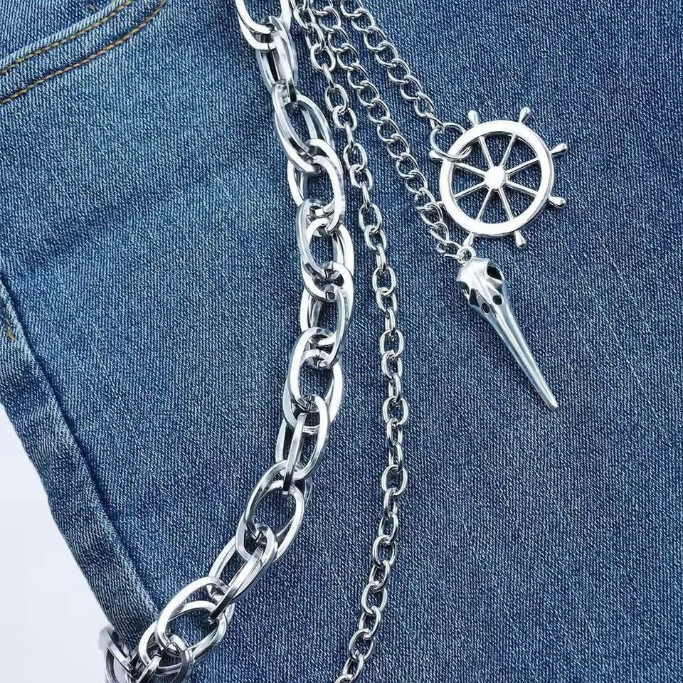 Jewelry Silver Double Wallet Chain, Pants Chain Size ONE SIZE - 6 Thumbnail