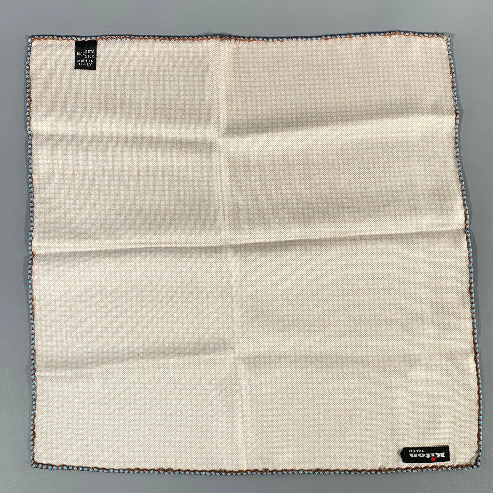 Kiton KITON Brown Blue Squares Silk Pocket Square Size ONE SIZE - 3 Thumbnail