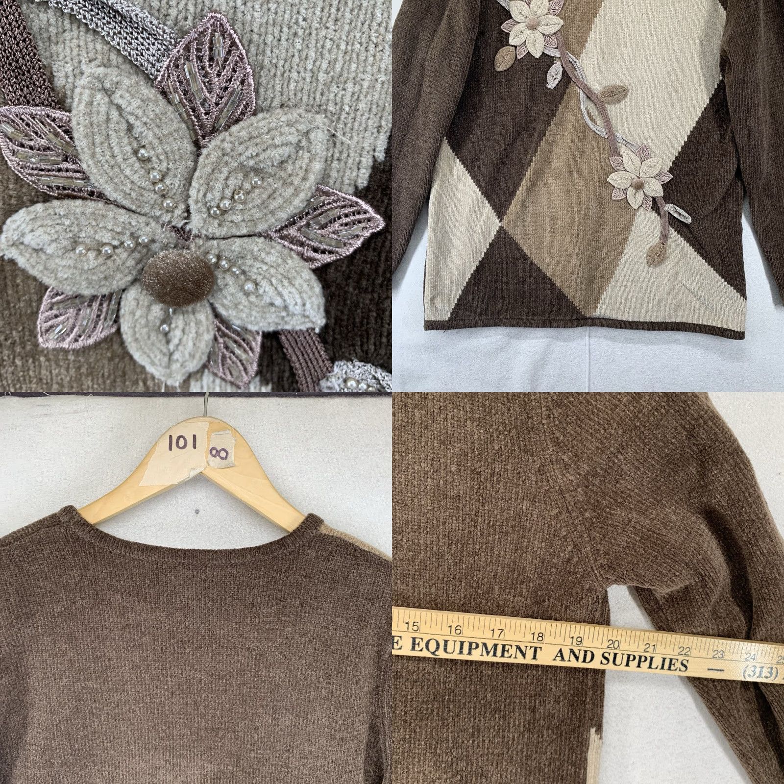 Vintage VINTAGE Jenny Chenille Knit Sweater M Brown Floral Embroidery Beads Cottage 90s Size M / US 6-8 / IT 42-44 - 8 Thumbnail