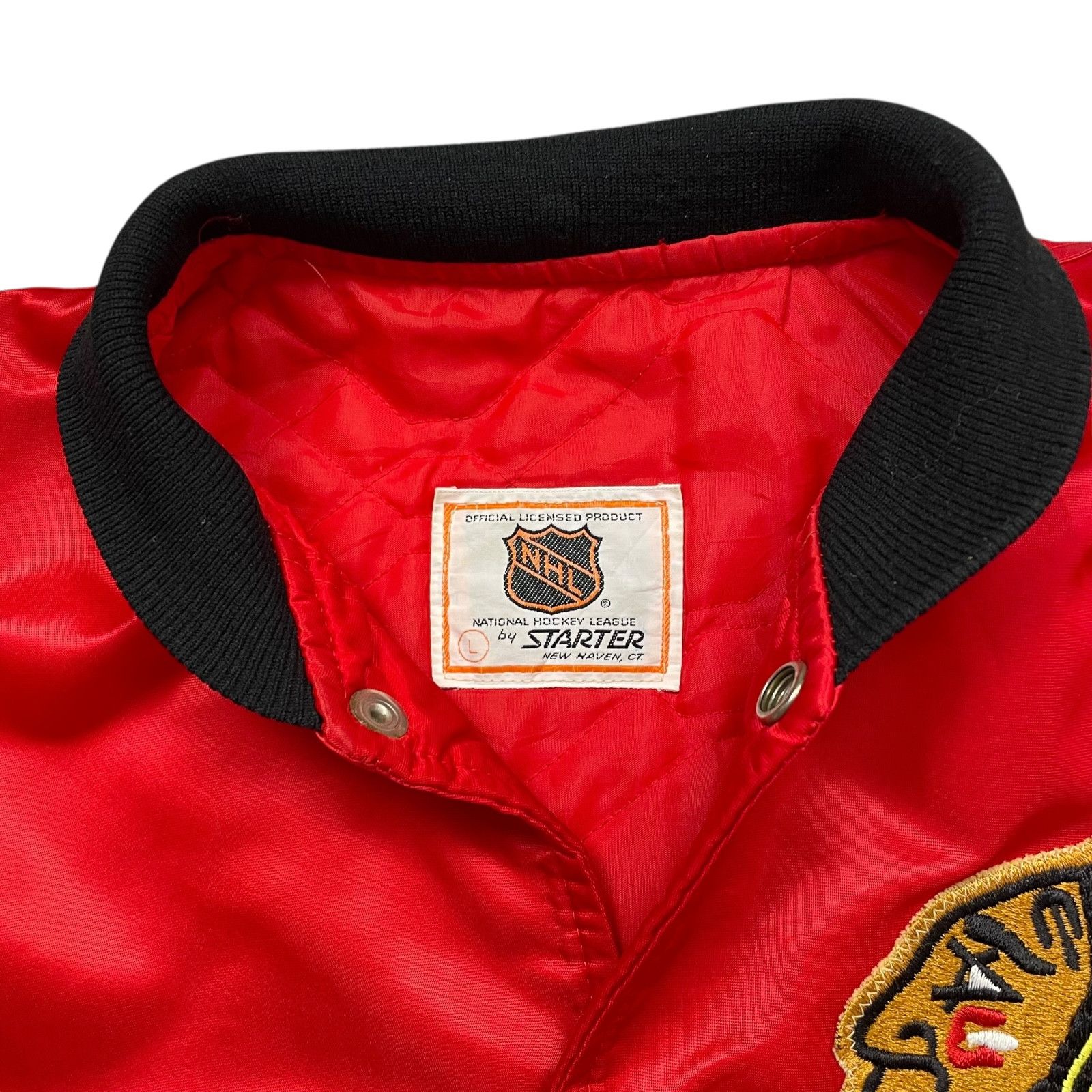 NHL VTG 90s CHICAGO BLACKHAWKS STARTER SATIN JACKET RED SIZE L Size US L / EU 52-54 / 3 - 4 Thumbnail