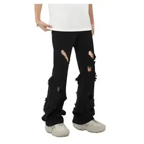Jean Black Distressed Stacked Denim Jeans Size US 30 / EU 46 - 1 Thumbnail