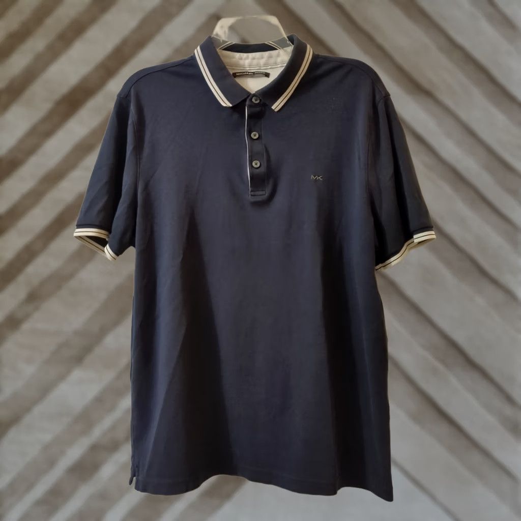 Michael Kors Michael Kors Men's Polo Shirt Short Sleeve Collar Blue Midnight Trim 100% Cotton Size M Size US M / EU 48-50 / 2 - 1 Thumbnail