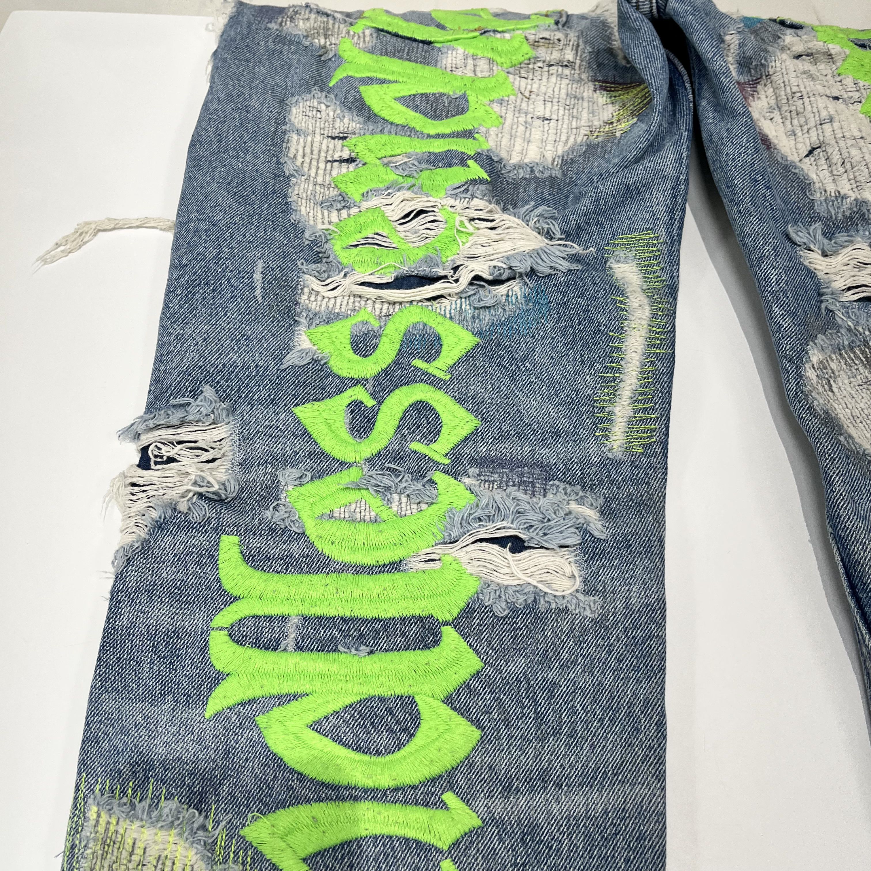 Endless Vlone x Endless Embroidered And Distressed Denim Jeans Blue Size US 32 / EU 48 - 16 Thumbnail