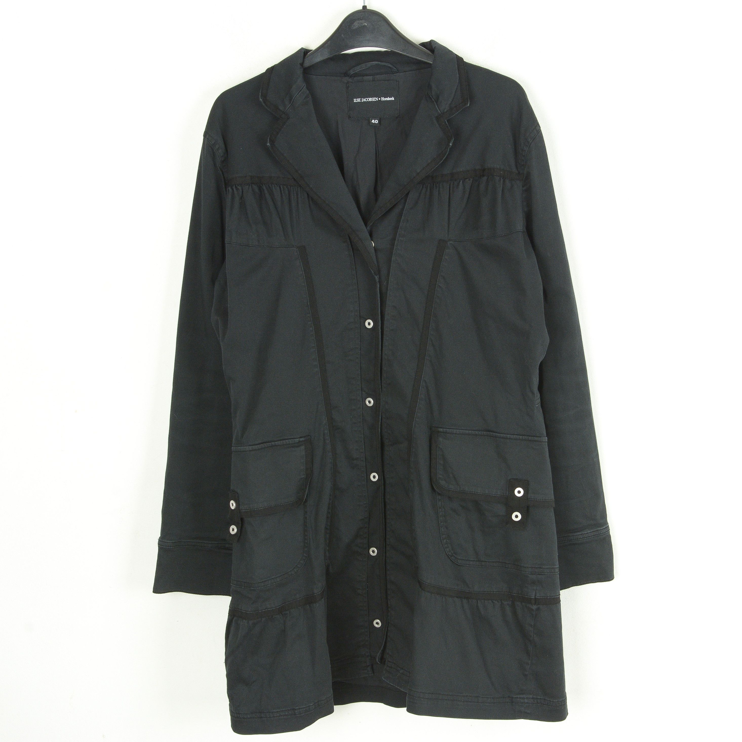 image of Ilse Jacobsen De 40 Hornbaek Cotton Coat Long Jacket Mac Black Raincoat, Women's (Size XL)