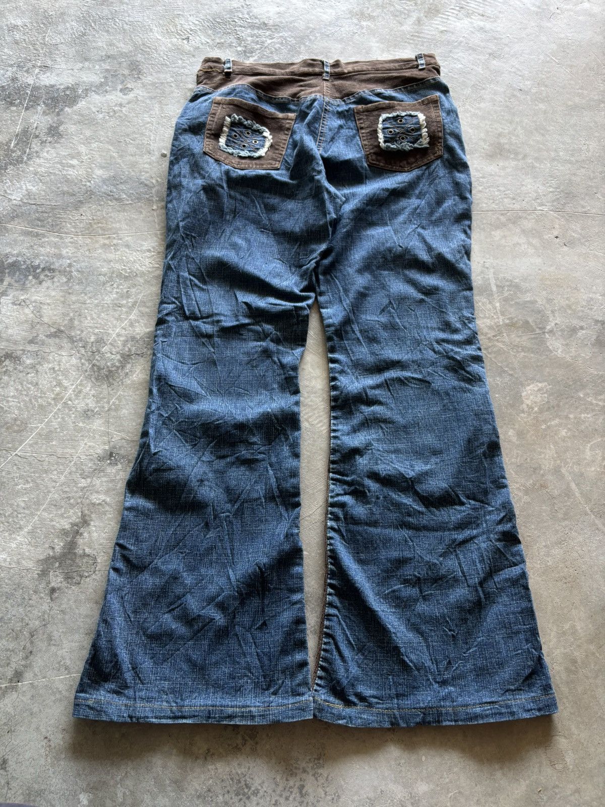 Japanese Brand PLACEMI flare japanese jeans hybrid denim curduroy Size US 31 - 11 Thumbnail