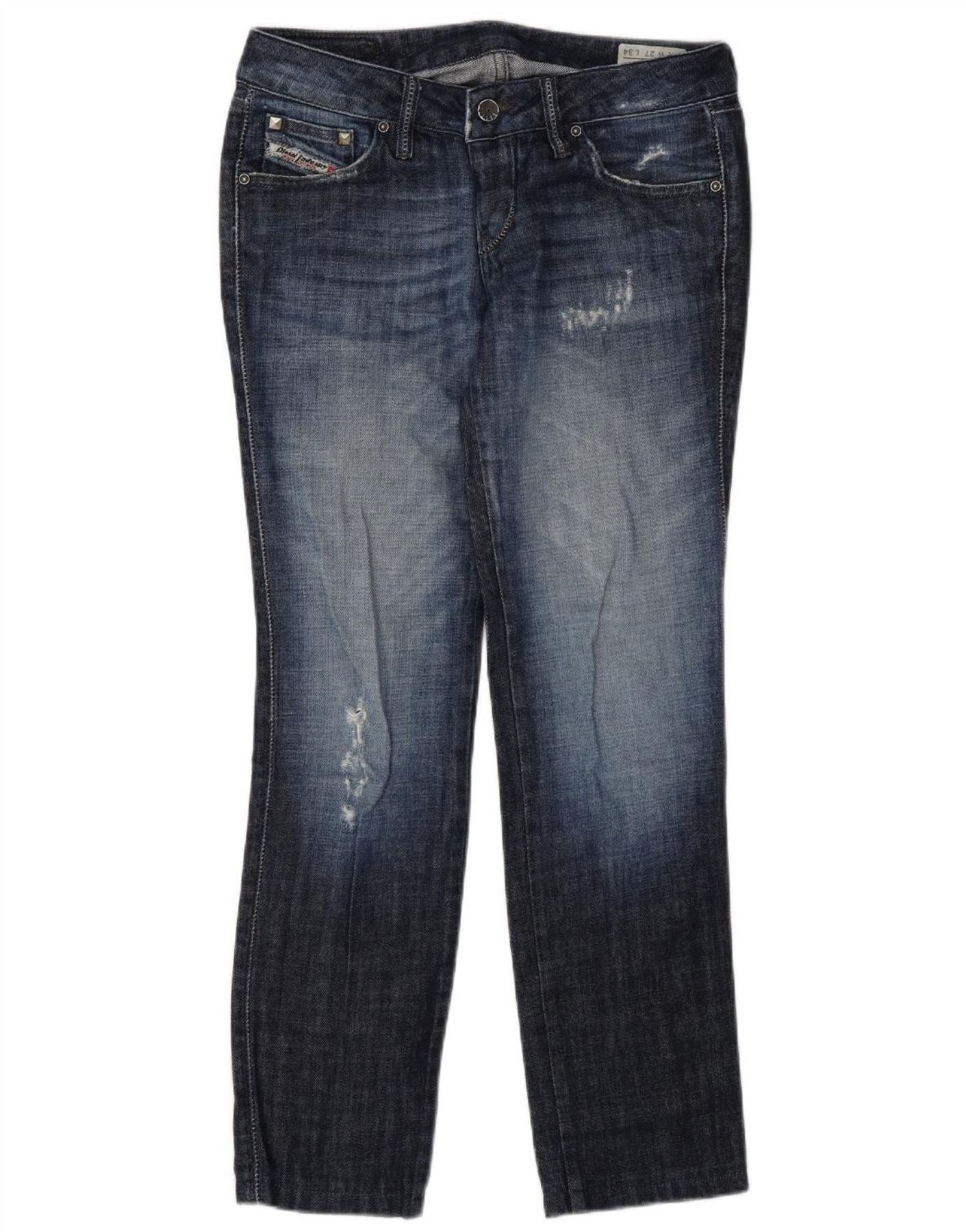 Diesel Womens Cuddy Distressed Slim Jeans W27 L30 Blue Cotton Size 42" / US 20 - 1 Thumbnail