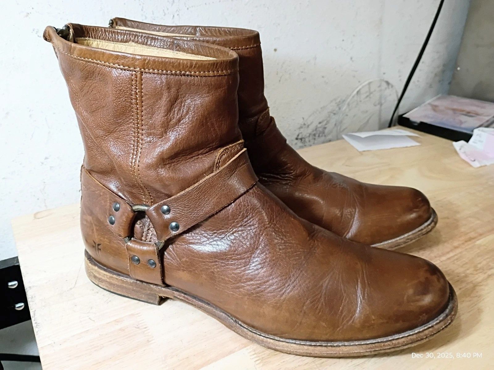Frye Harness Boots Brown Leather 11.5 D Leather Buckle