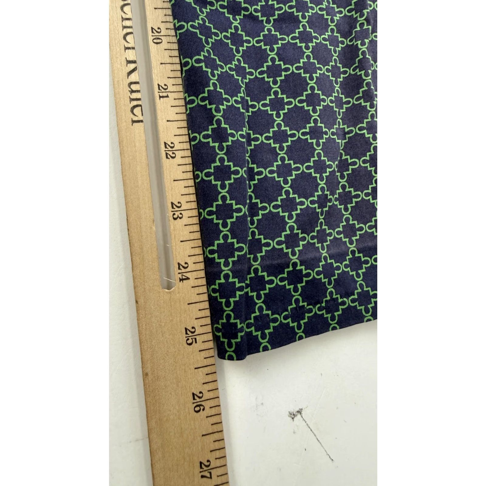 Banana Republic Banana Republic Pants Women 00P Petite Geometric Print Navy Green Cotton Spandex Straight Leg, Zipper Fly, Pockets, Stretch, Petite Womens 00P Size 24" / US 00 / IT 34 - 5 Thumbnail
