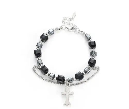 Jewelry Black Beaded Cross Charm Men's Bracelet Size ONE SIZE - 5 Thumbnail