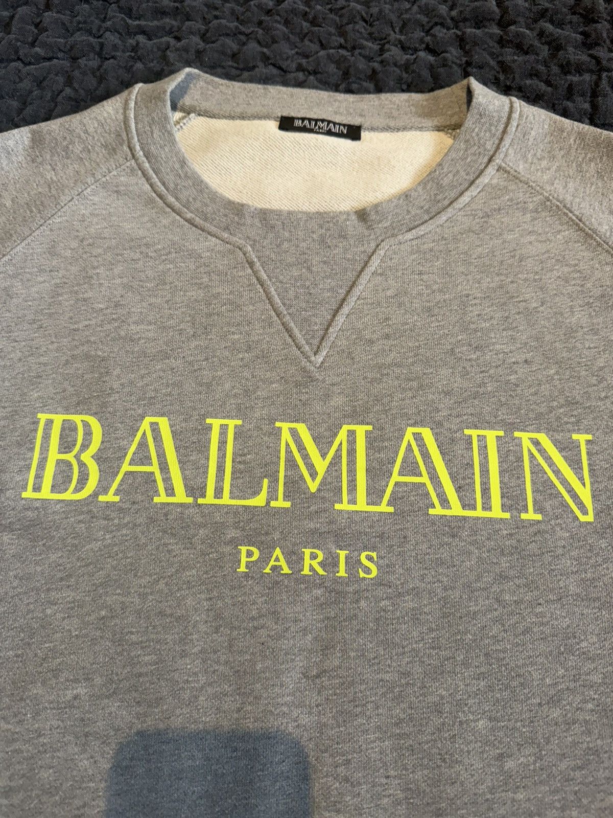 Balmain Balmain Paris Logo Sweatshirt - Heather Grey / Neon Yellow Size US XL / EU 56 / 4 - 4 Thumbnail