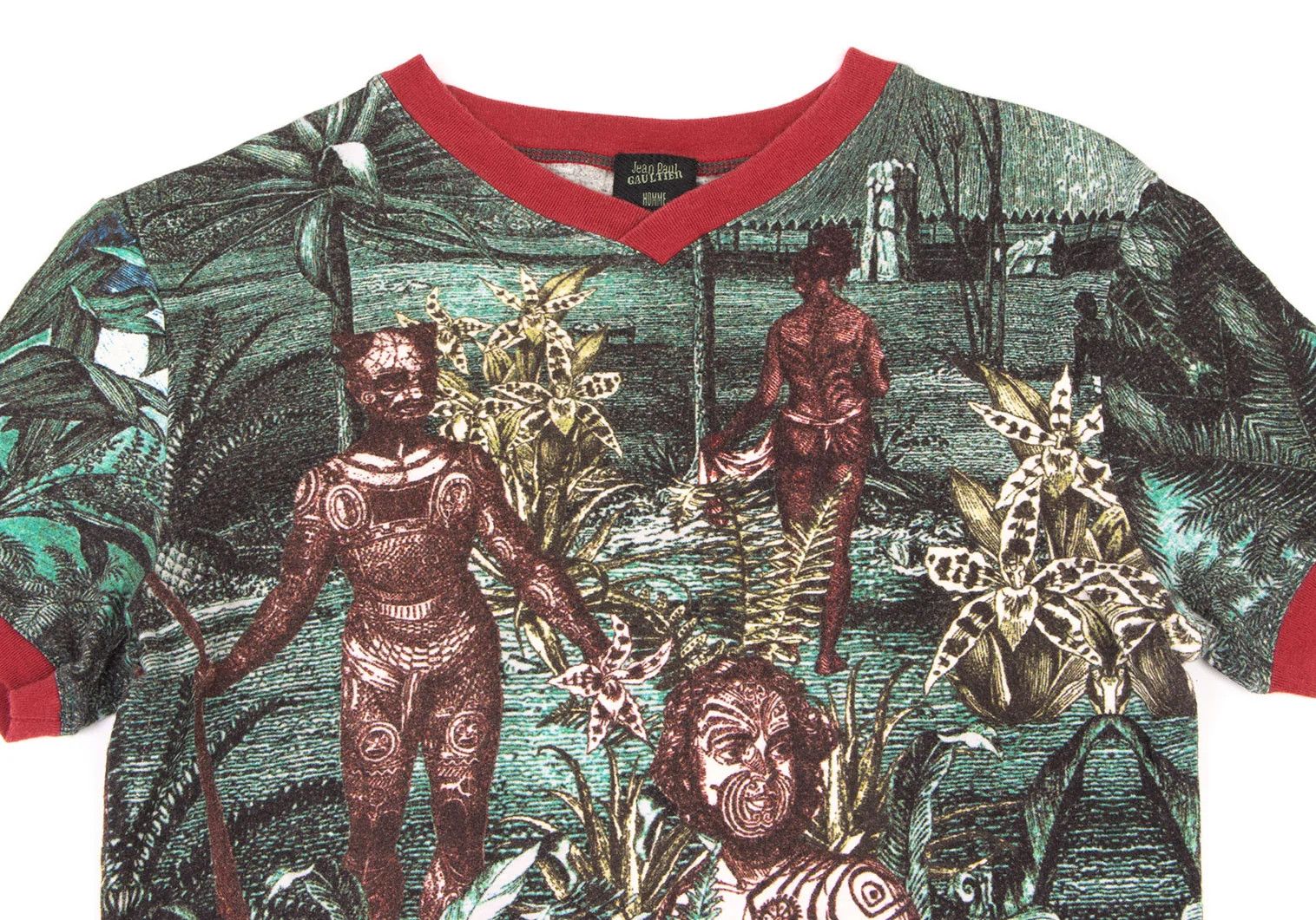 Jean Paul Gaultier Native Print V-Neck T-Shirt in Red, Green, and White Size US M / EU 48-50 / 2 - 2 Thumbnail