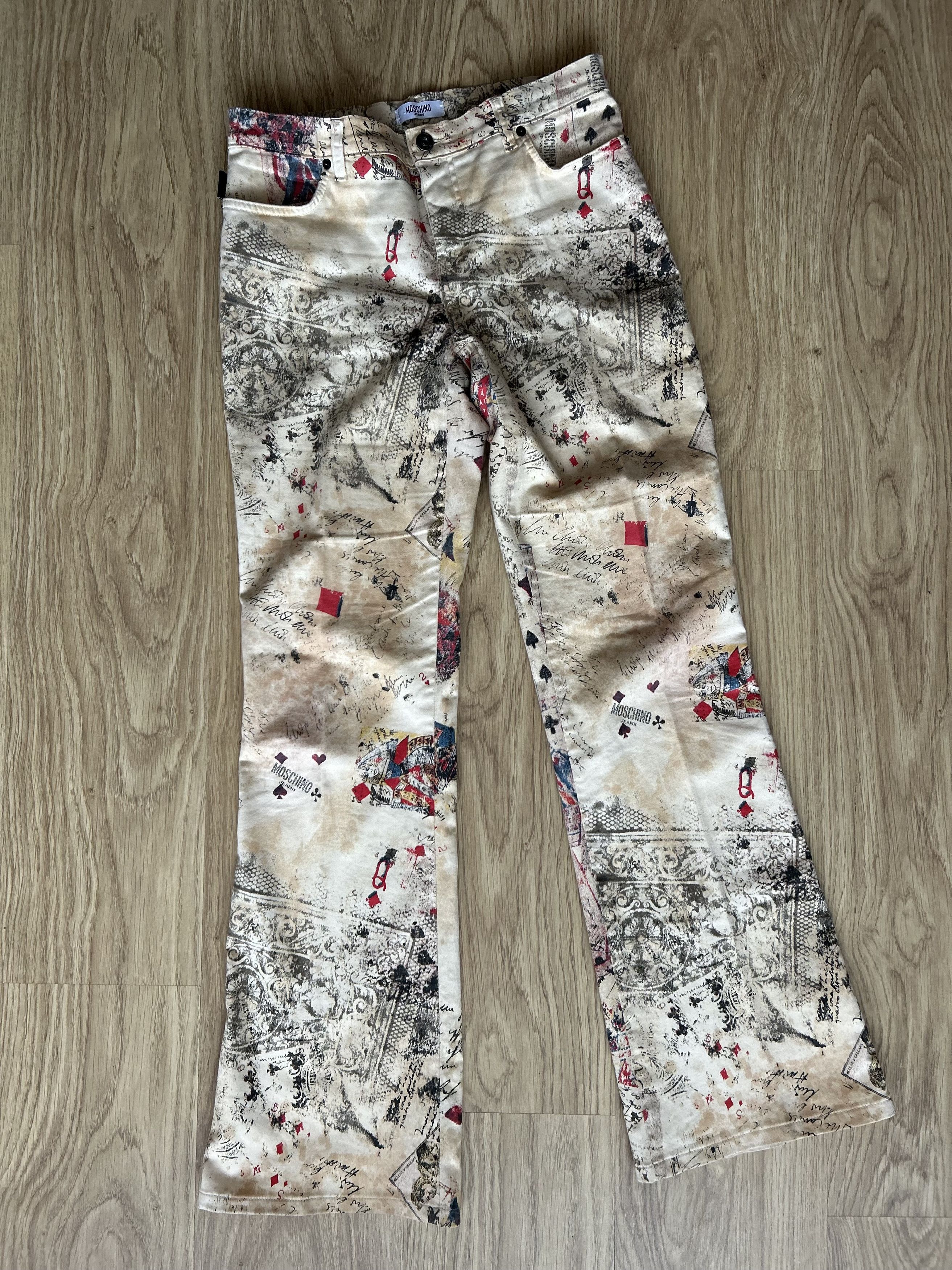 image of Vintage Moschino Playing Cards Jeans in Beige, Women's (Size 29)