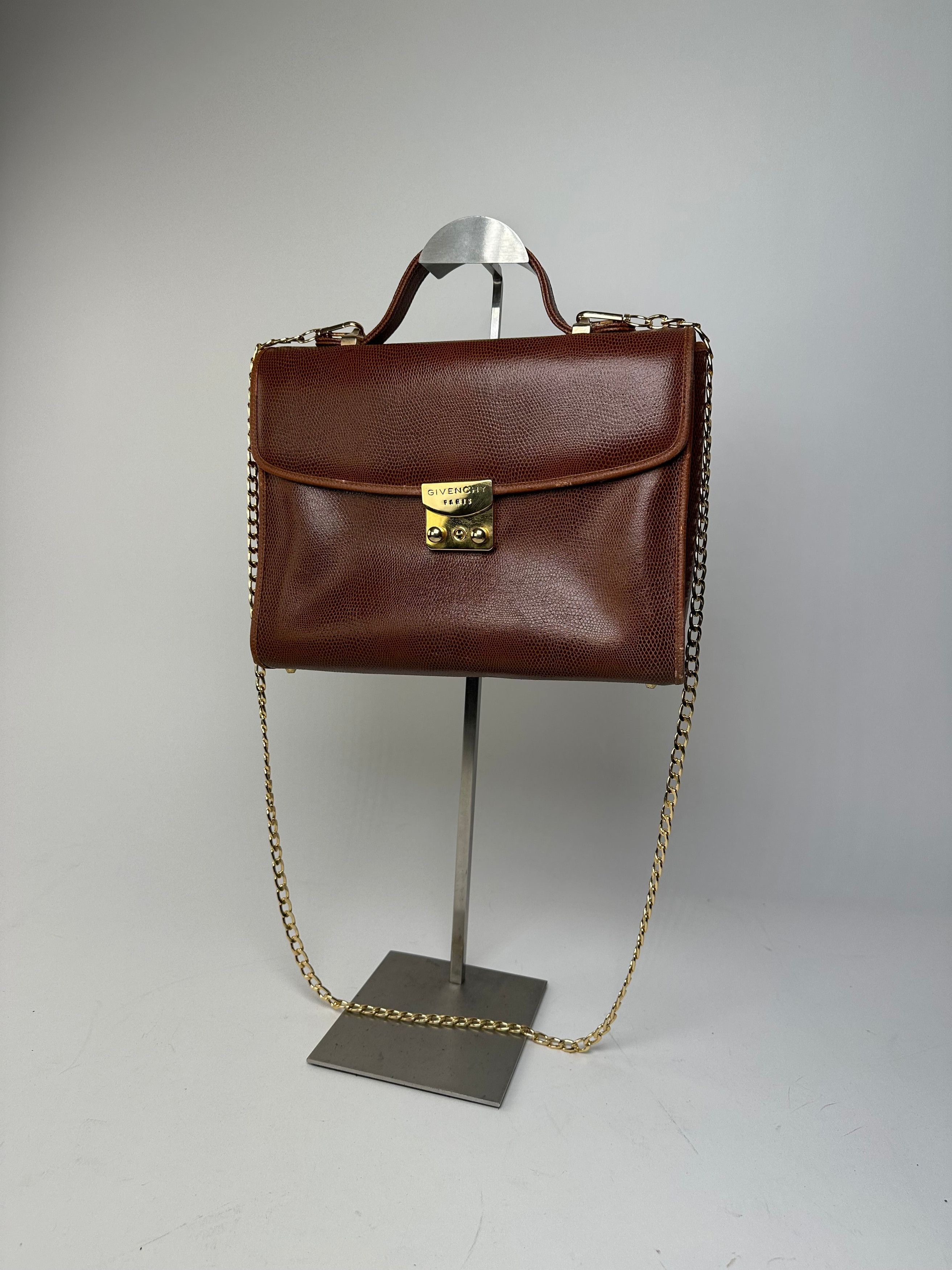 Givenchy Paris Vintage Top Handle Bag Cognac Lizard-Embossed Leather Size ONE SIZE - 1 Thumbnail